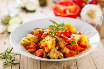 bowl of grilled vegetables with herbs, ratatouille