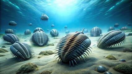 Trilobites scavenging on the lake bottom minimalist