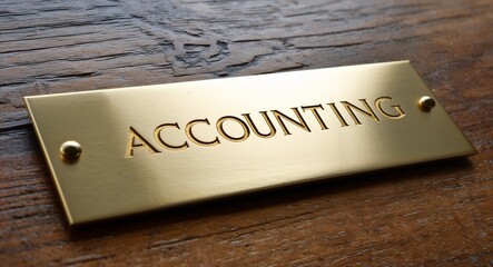 accounting engraved text on gold name plate sign 