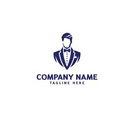 Vector tuxedo men logo design. Bow tie tuxedo suit gentleman fashion tailor clothes. Gentleman's suit