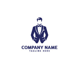 Vector tuxedo men logo design. Bow tie tuxedo suit gentleman fashion tailor clothes. Gentleman's suit