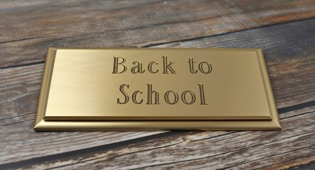 Naklejka premium back to school engraved text on gold name plate sign 