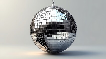 Silver disco mirror ball on white background