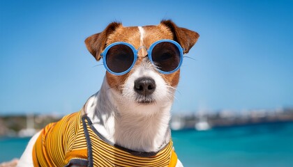 A playful Jack Russell Terrier running on the beach, enjoying the sand and surf