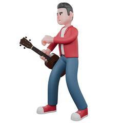 3D Music Star Character. A male singer is standing while carrying a guitar. Singing Personality