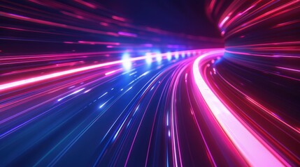 Fototapeta premium Speed ​​movement light lines on futuristic dark background with neon light, graphic design element