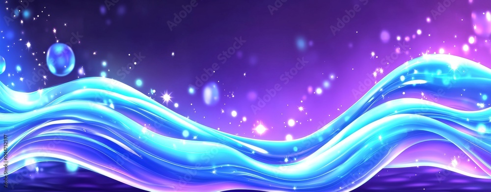 Poster visualization of big data. a flowing stream of sounds. abstract background with dots and lines. blue