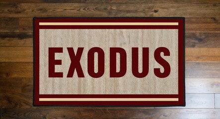 Exodus text on mat rug in wooden floor background