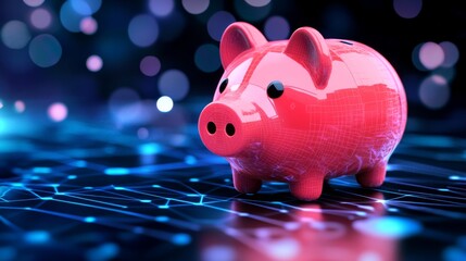 Modern Piggy Bank on Digital Interface Background