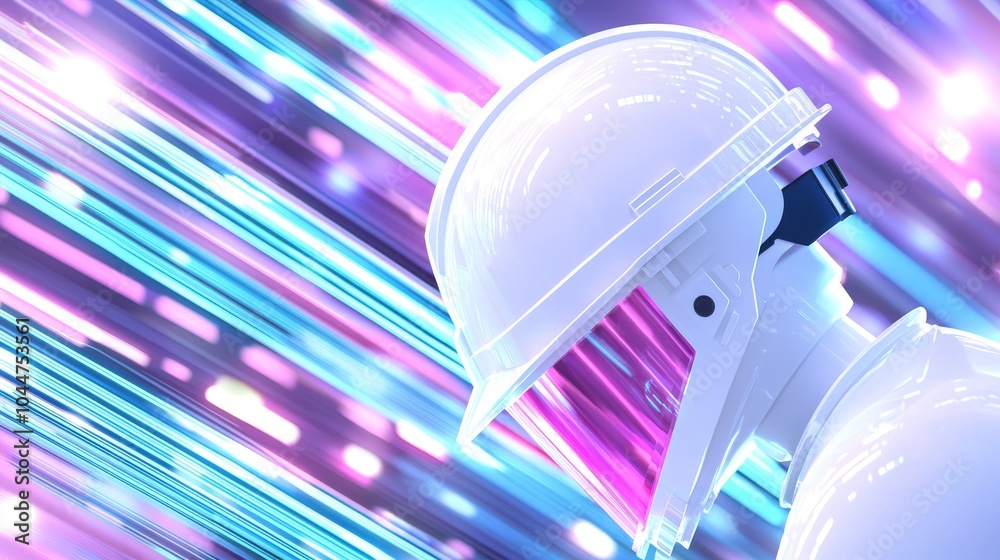 Poster floating on an abstract, futuristic background with glowing data points and lines representing moder