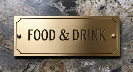 Fototapeta premium Food and Drink engraved text on gold name plate sign 