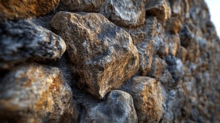 Ancient Castle Wall with Textured Stones in Soft Light