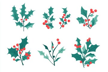 Colorful holly leaves and berries arranged decoratively for festive winter celebrations