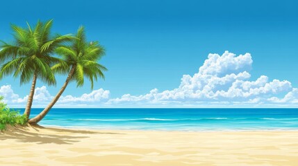 Obraz premium Bright Tropical Beach Scene with Palm Trees and Ocean
