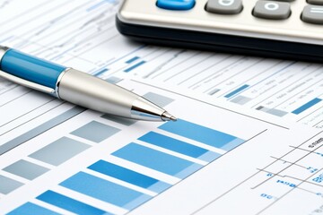Analyzing financial documents using calculators, analyzing financial charts, and analysing financial documents as a businessman in an office