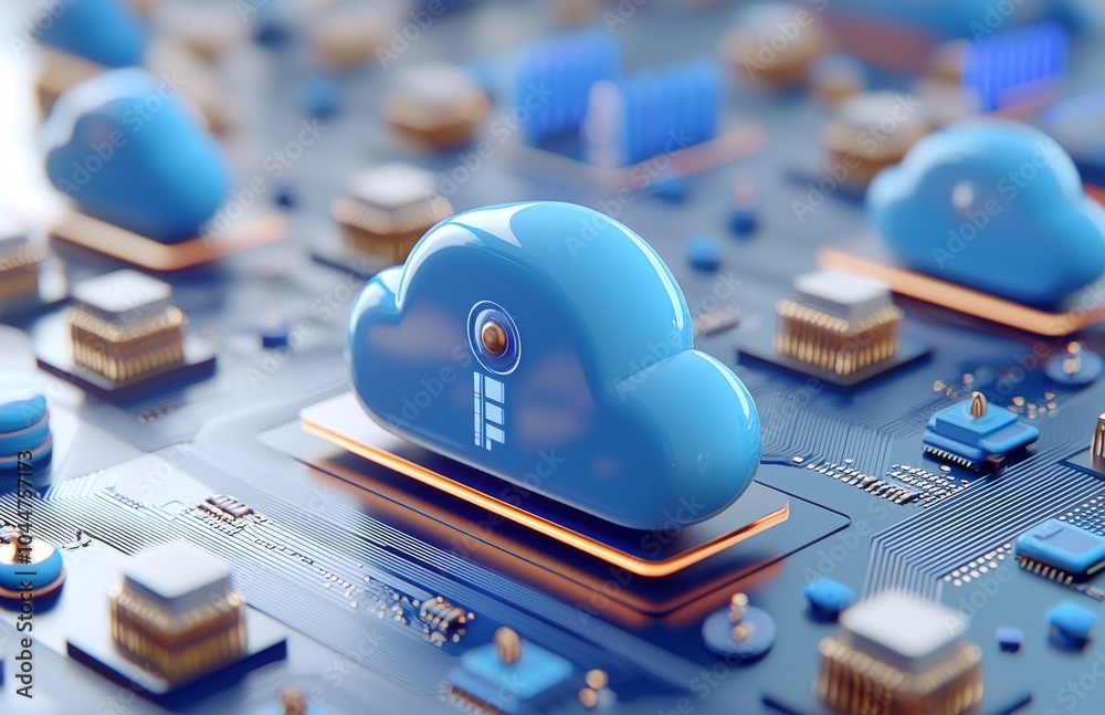 Poster concept of cloud computing and online storage, which allows transferring, backing up, and accessing 