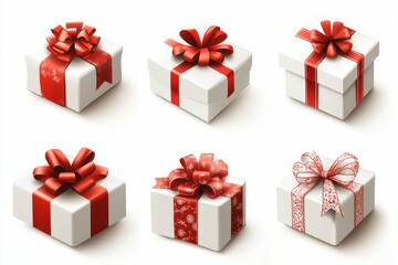 Colorful array of festive gift boxes wrapped in red ribbons displayed for a celebration event