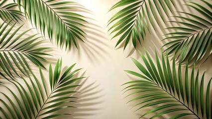 Fototapeta premium Tropical palm leaves casting shadows on bright background