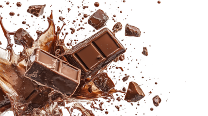 Chocolate bar pieces isolated on a transparent or white background