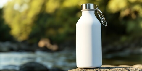 White water bottle on rock in natural setting