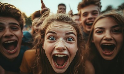 Close-up of a young woman's face, screaming.