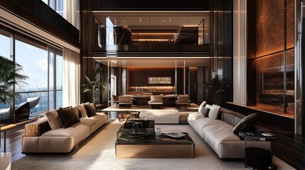 Luxury Loft Living Room Interior .