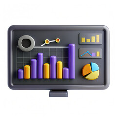 A colorful isolated chart display featuring bar and pie graphs, rendered in 3D, showcasing various data insights effectively.