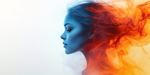 Fototapeta premium A vibrant digital abstract illustration of a woman's silhouette symbolizes creativity and imagination, ideal for mental health campaigns, art therapy, and inspirational content.