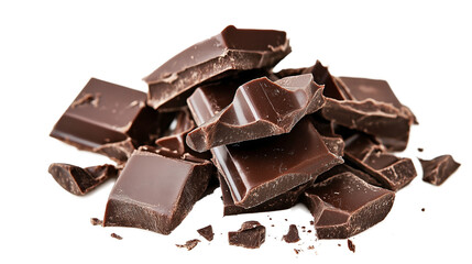 Chocolate bar pieces isolated on a transparent or white background