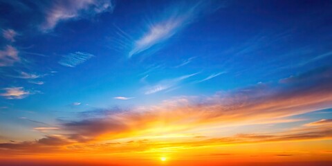 Fototapeta premium Silhouette of sunrise sky with orange to blue gradient