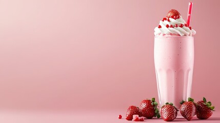 Strawberry vanilla milkshake promotional banner featuring a blank area for text