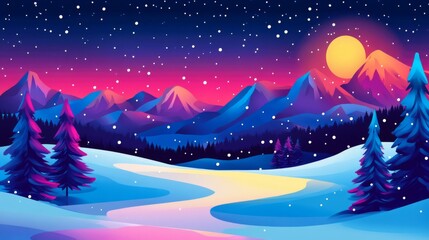 Naklejka premium Vibrant Winter Scene with Gentle Lighting and Snowy Hills