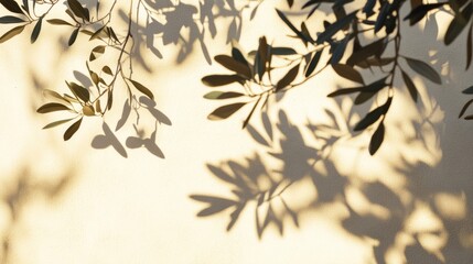 Shadows of olive tree branches on a light colored wall