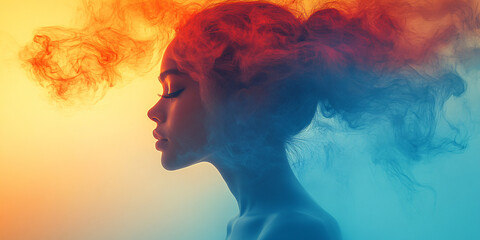 A vibrant abstract silhouette of a woman's profile, perfect for mental health campaigns, creativity workshops, or art-related events. Inspiring and uplifting.