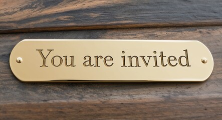 Obraz premium you are invited engraved text on gold name plate sign 