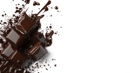 Chocolate bar pieces isolated on a transparent or white background