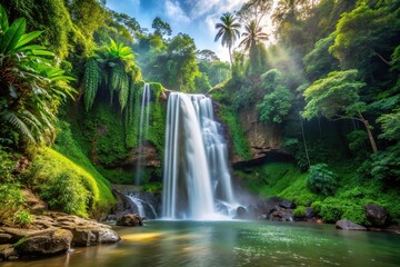 Fototapeta premium tropical waterfall in jungle during spring