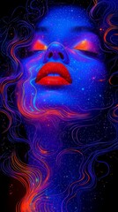 Fototapeta premium Retro pop art of a woman in vibrant psychedelic colors and 70s style