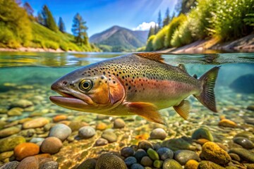 Fototapeta premium Trout swimming in crystal clear river stream