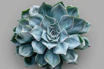 Close-up of a succulent plant with gray-blue leaves against a neutral background