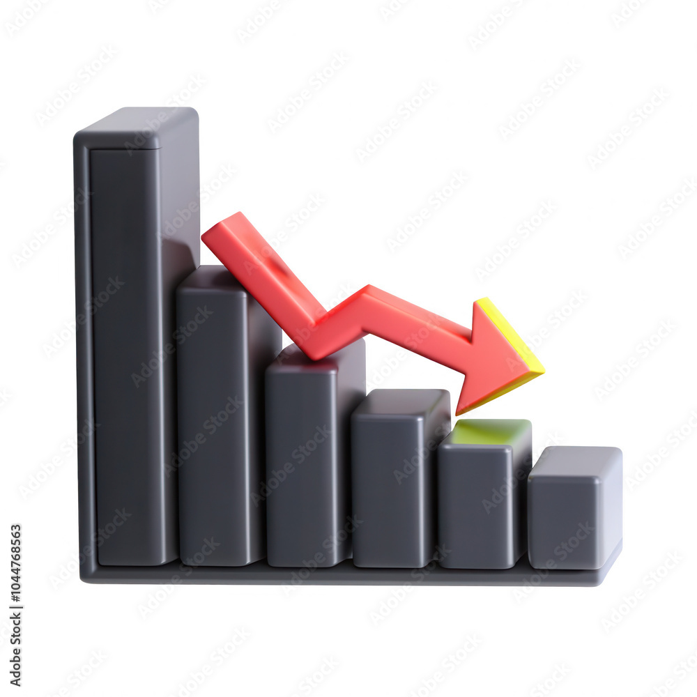 Aufkleber a 3d rendered image of a bar chart showing a downward trend with a red arrow. the graph represents d