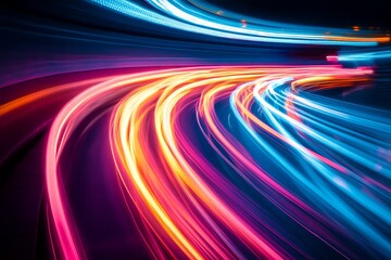 Light trail wave, fire path trace line, car lights, optic fiber and incandescence curve twirl. High speed road in night time abstraction. Sport car is made of polygons, lines and connected dots.
