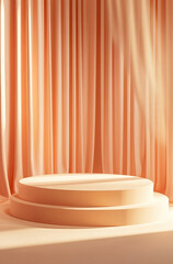 3D Rendered Podium with Pale Peach Drapes