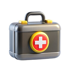 Fototapeta premium A colorful and modern 3D render of a first aid kit with a prominent red cross symbol. Ideal for healthcare or safety contexts.