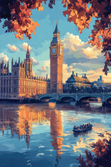 Fototapeta premium Big Ben at sunset during autumn in London