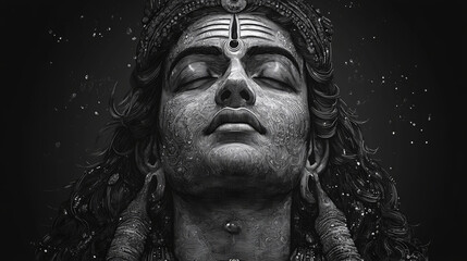 Engraving of Shiva Mahadeva, Hinduism Indian God Sketch