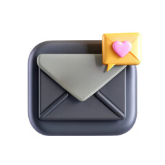 A 3D render of a cute email icon with a heart design, showcasing a modern, playful style. This isolated image features pastel colors and a smooth finish.