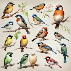bird pattern - watercolor illustration