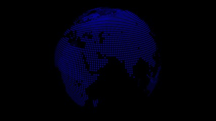 Blue dotted globe rotating in dark space