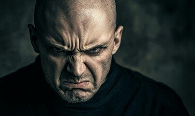 Obraz premium Angry bald man with dark eyes.